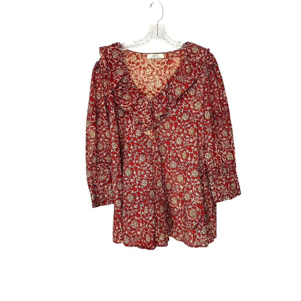 eShakti The Artisanal Collection Boho Bohemian Ruffle Collar Long Sleeve Blouse - Picture 1 of 15